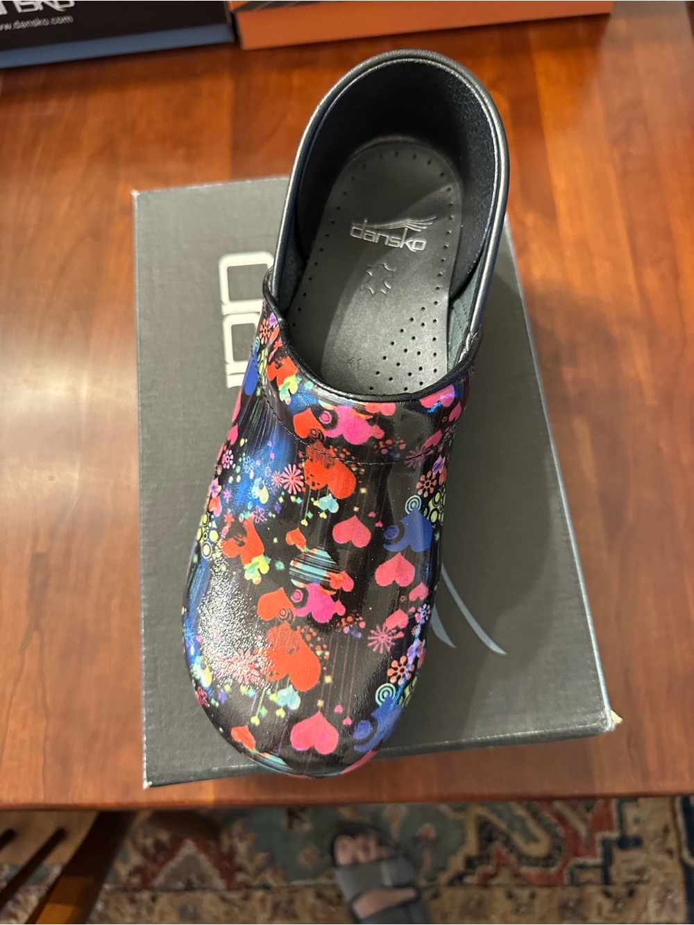 Dansko Black Multicolor Floral Heart Clog